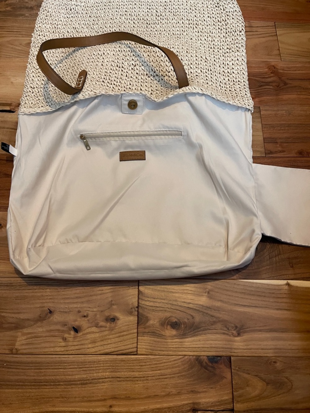 Style & Co. Pineapple Print Straw Tote with Brown Handles - Picture 5 of 5